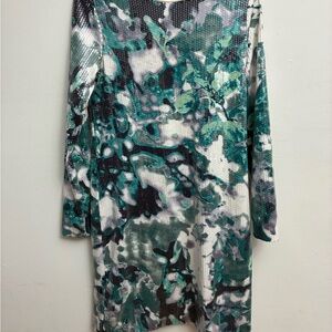 Suzi Chin for Maggy Boutique Green and Black Long Sleeve Sequin Dress